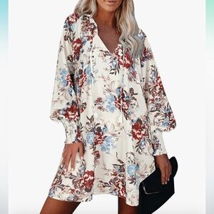 Red and Blue Ruffled Tiered Long Sleeve Sundress